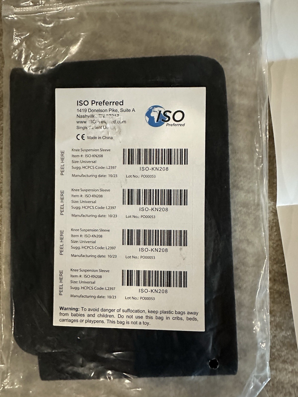 ISO Preferred Knee Suspension Sleeve, Model ISO-KN208. Brand new.