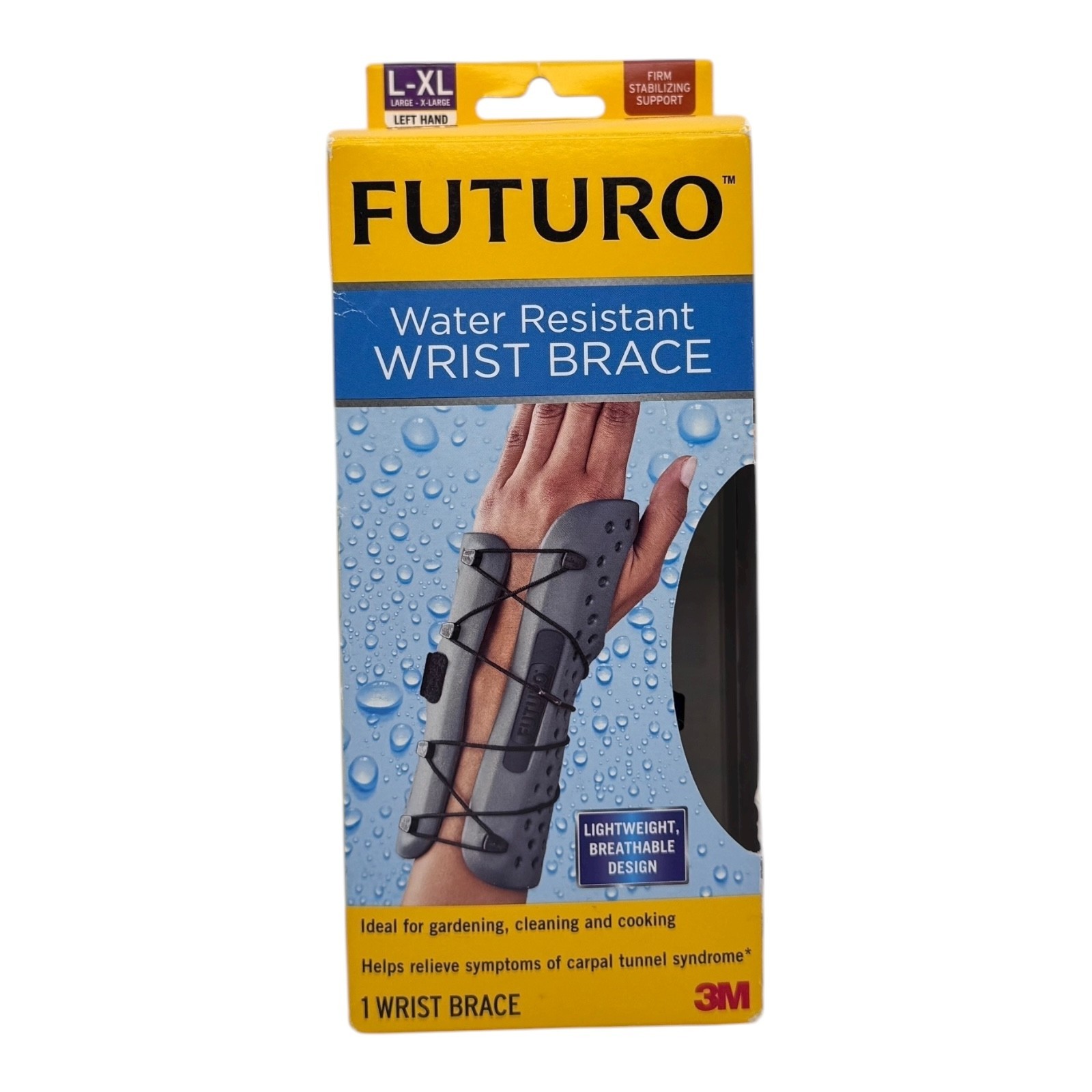 Futuro 3M Water Resistant Wrist Brace Left Hand L-XL Firm Support Splint Straps