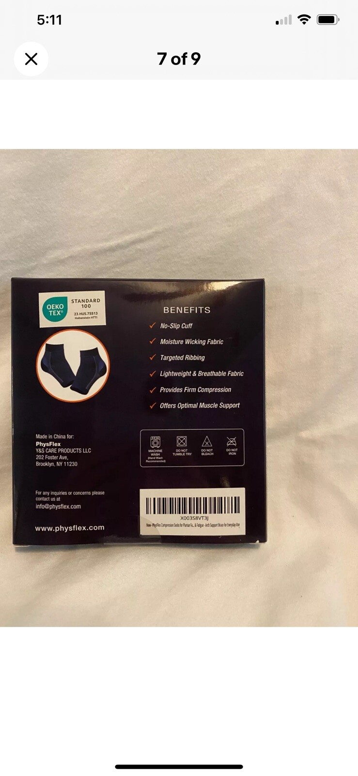 Physflex Compression Foot Sleeve Arch support Plantar Fasciitis New