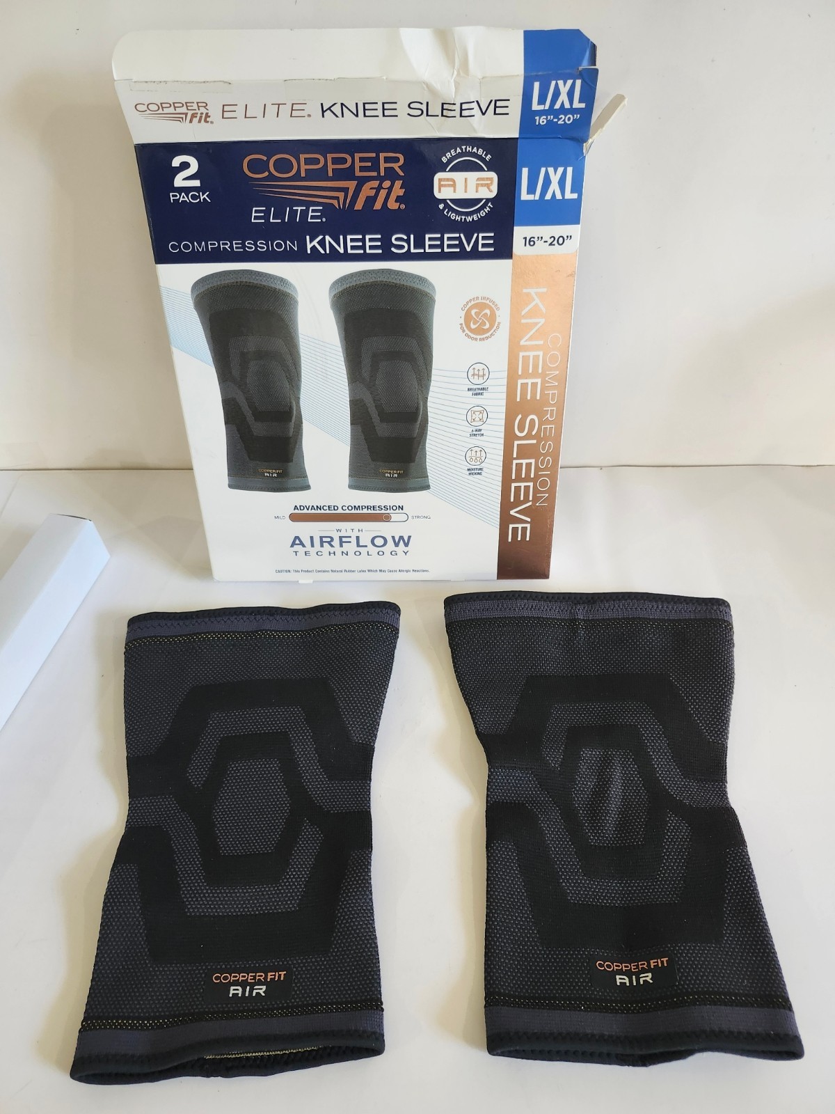 Elite Copper Fit Knee Compression Sleeve Flexible L/XL 16″-20″, 2-PACK Open Box