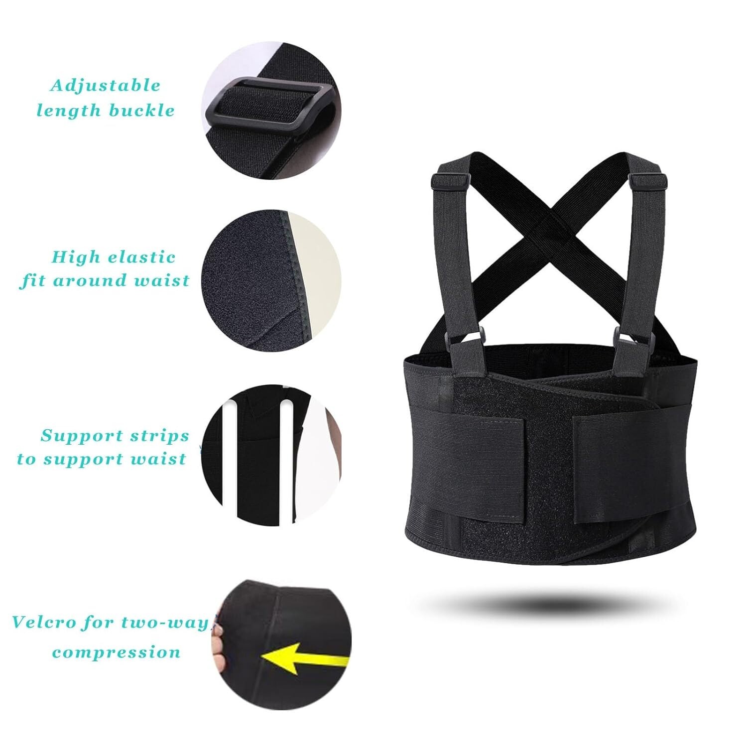 Working Lumbar Lower Back Brace Support Belt with Adjustable Shoulder Straps Men