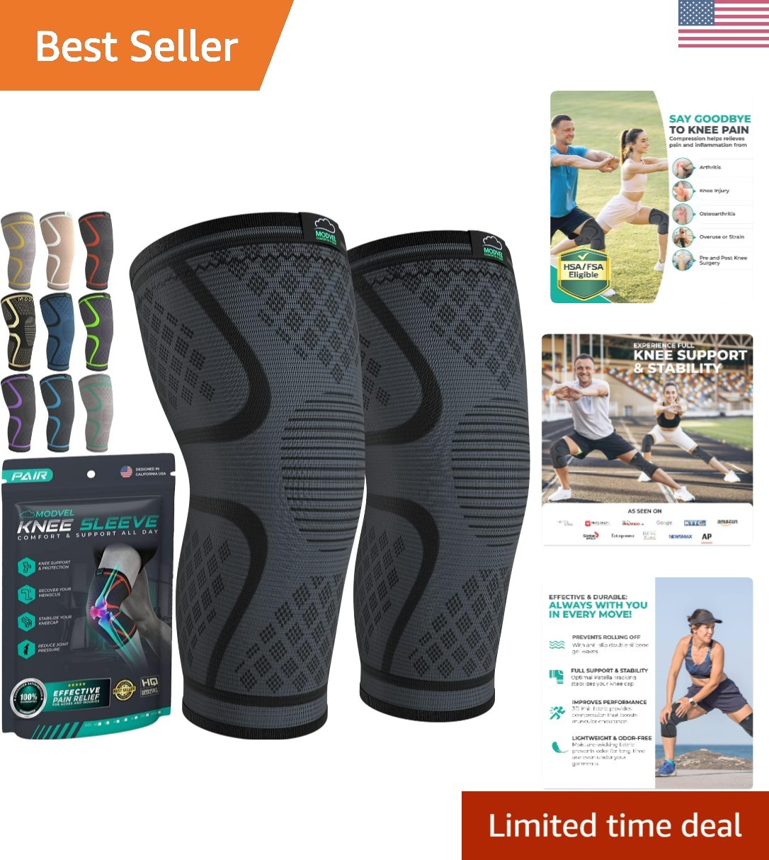 Compression Knee Brace for Women & Men, 2-Pack Knee Brace for Running Knee Pa…