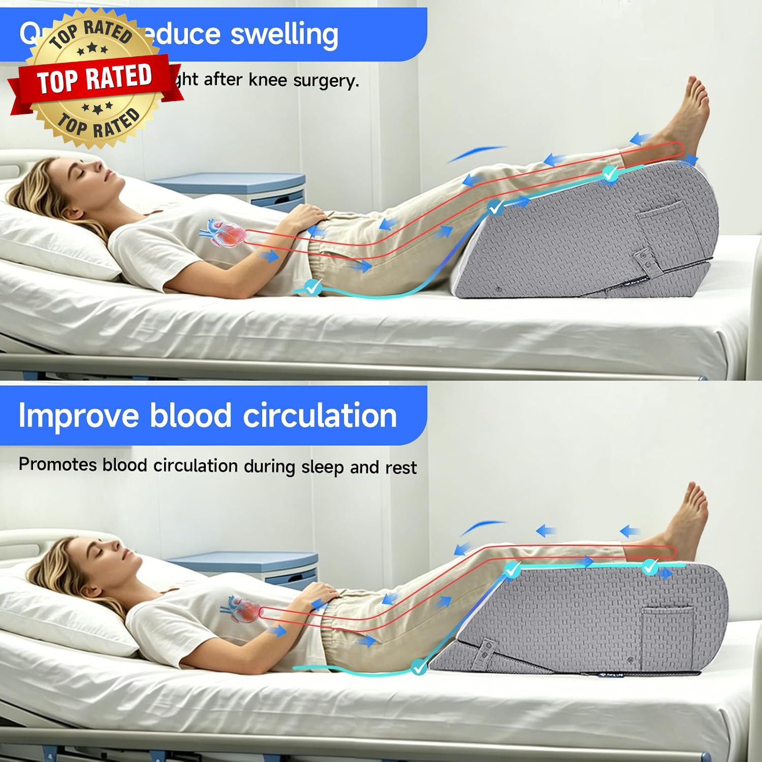 Leg Elevation Pillow for after Surgery, Adjustable 4 Heights & 2 Slopes, Knee Re