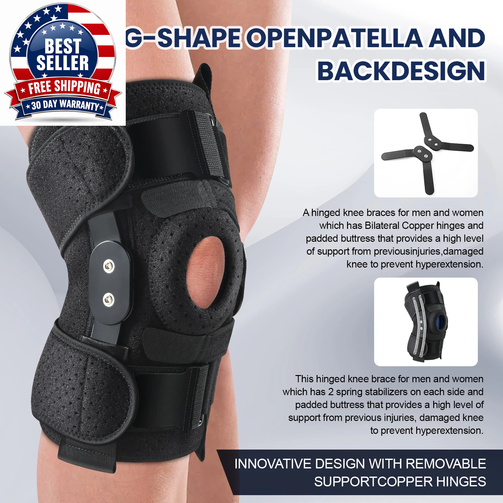 Hinged Knee Brace with Side Stabilizers & Patella Gel Pads Knee Pain for Men Wom