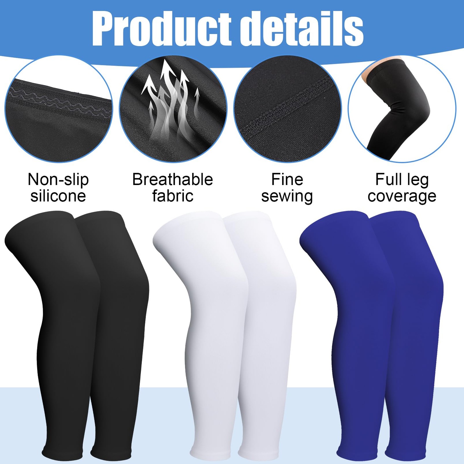 3 Pairs Leg Sleeves,Full Length Leg Compression Sleeve,Sports Leg Knee Sleeve…