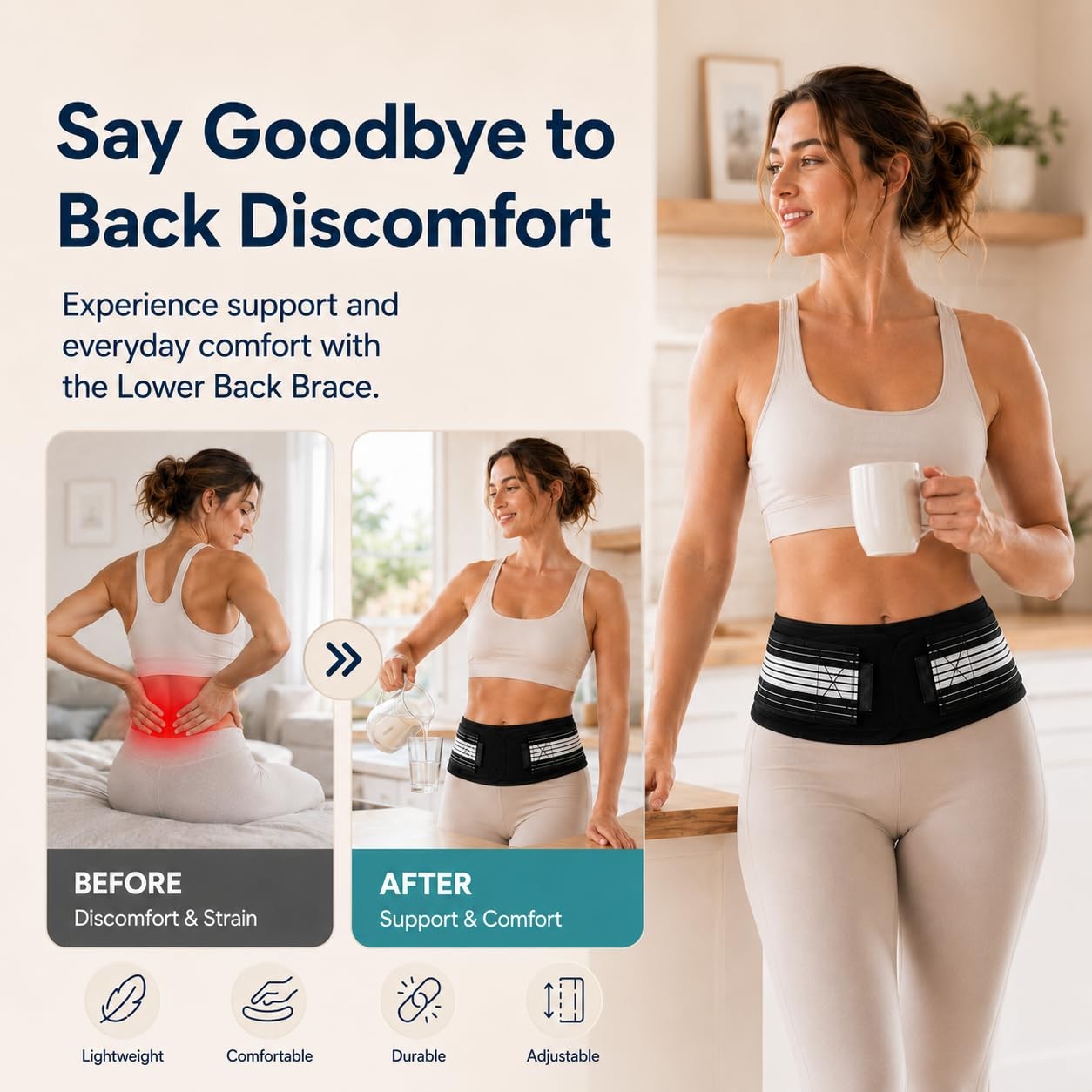 Lightweight Back Brace Lower Back Pain Adjustable Lumbar Support Belt Sciatica