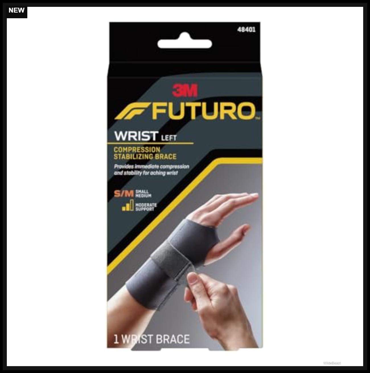Wrist Brace Compression Stabilizing Support Small Medium Hook Loop Black