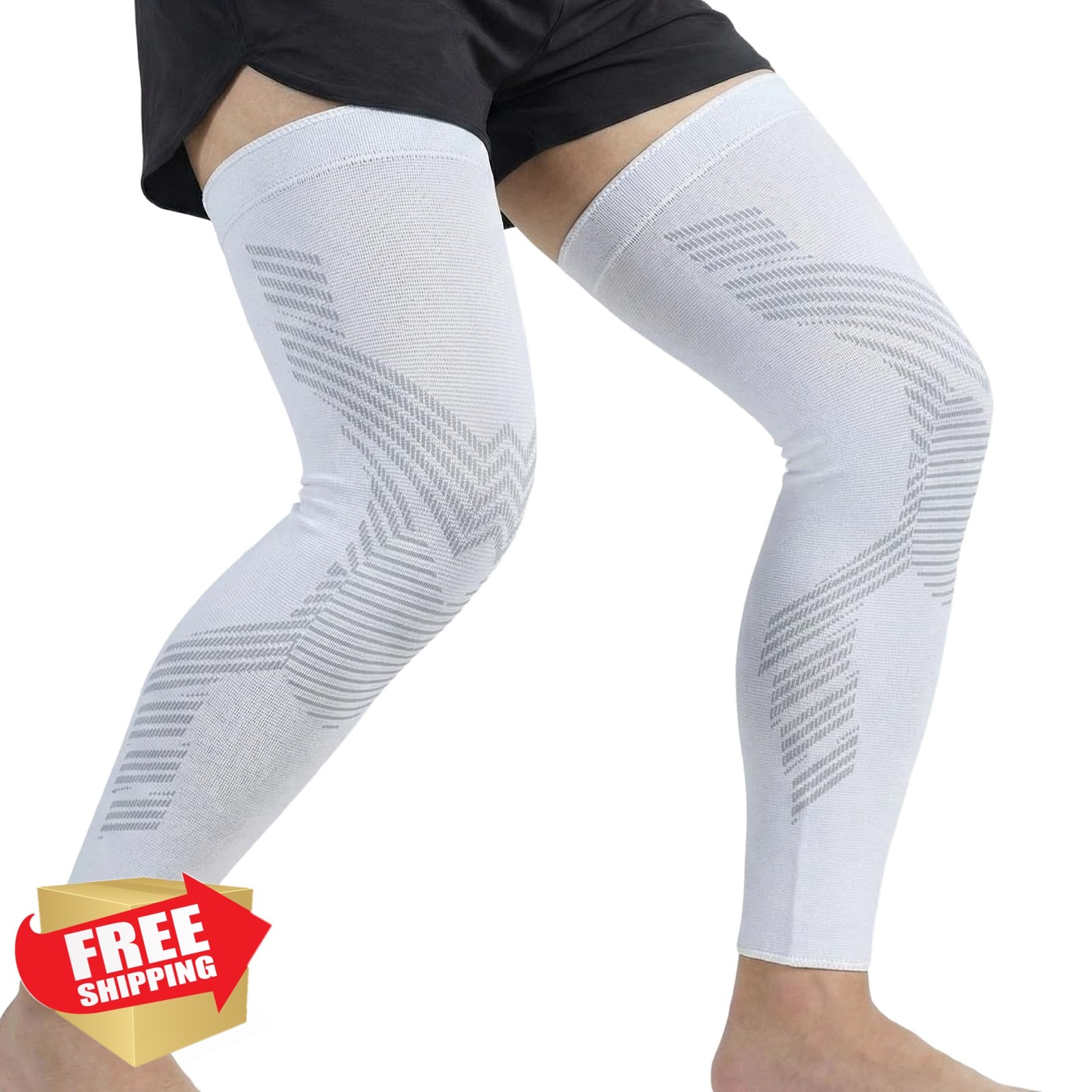 NuCamper Full Leg Compression Sleeves White L 2pk