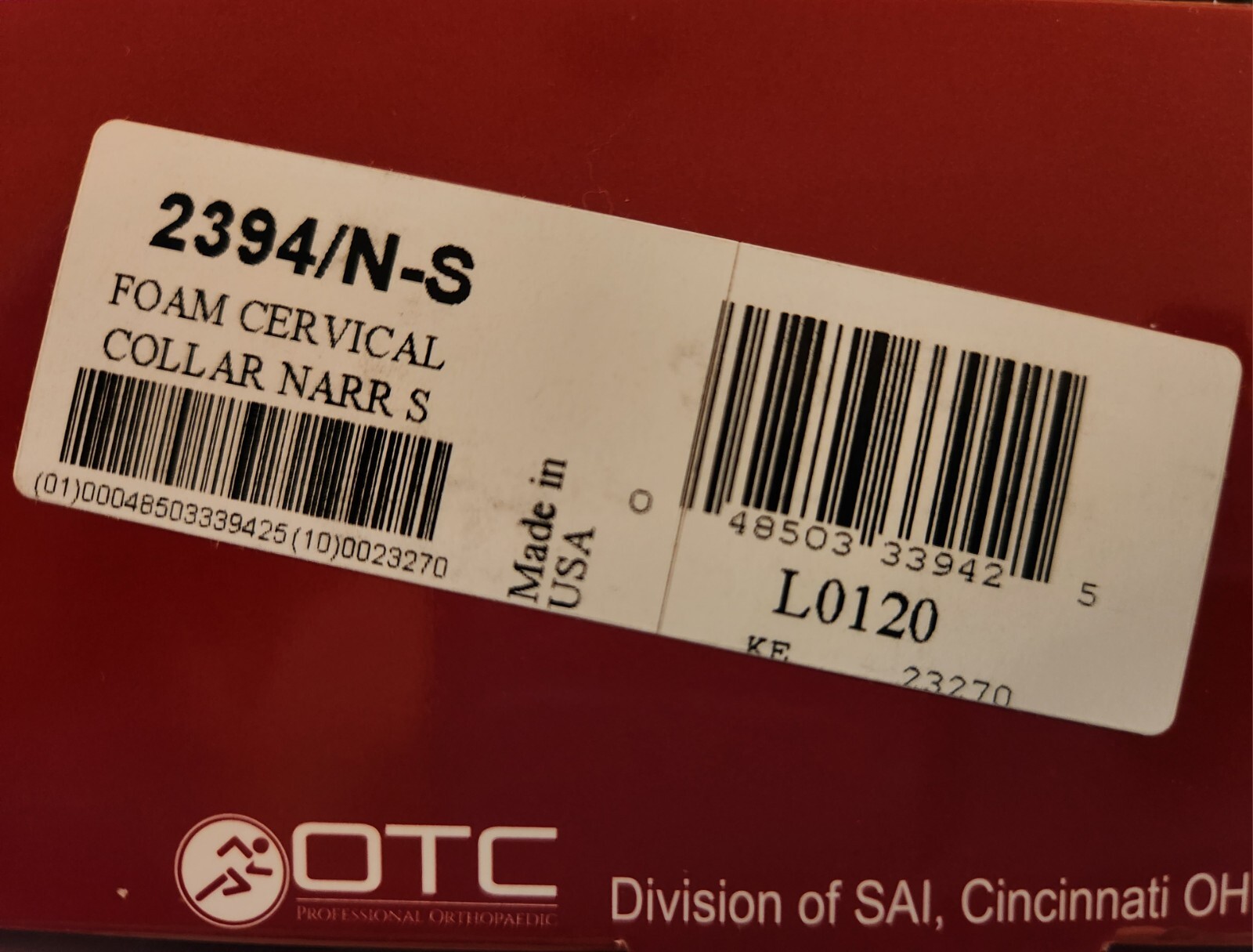 OTC Size Small Professional Orthopaedic Soft Foam Cervical Collar (2394/N-S)