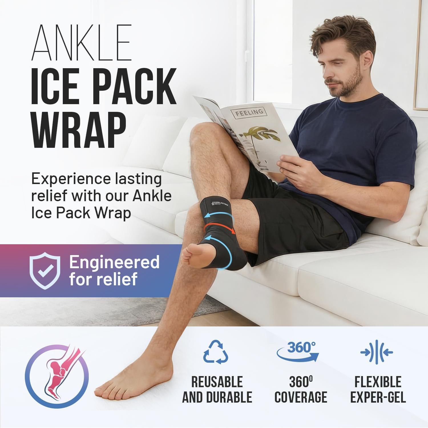 Ankle Compression Sleeve Achilles Tendonitis Ice Pack Wrap Foot Brace Support