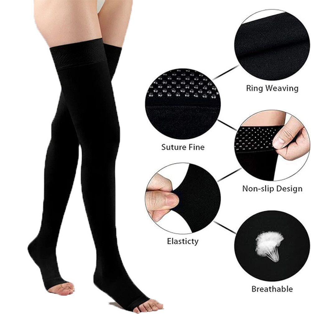 Thigh High Open Toe 20-30mmHg Compression Socks For Medical Grade Support