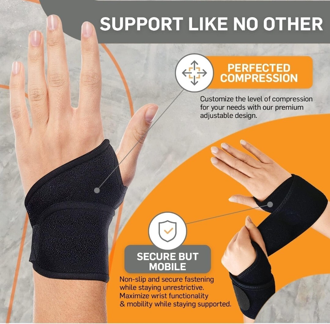 Comfort Wraps Adjustable Wrist Support Brace for Left & Right Hand