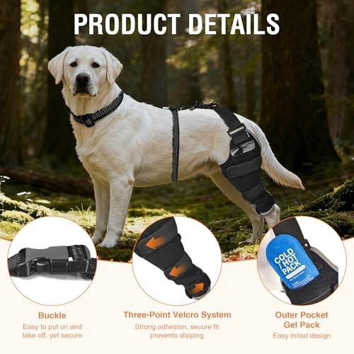 Adjustable Dog Knee Brace for Back Leg Support – Breathable ACL Wrap with Hot/Co