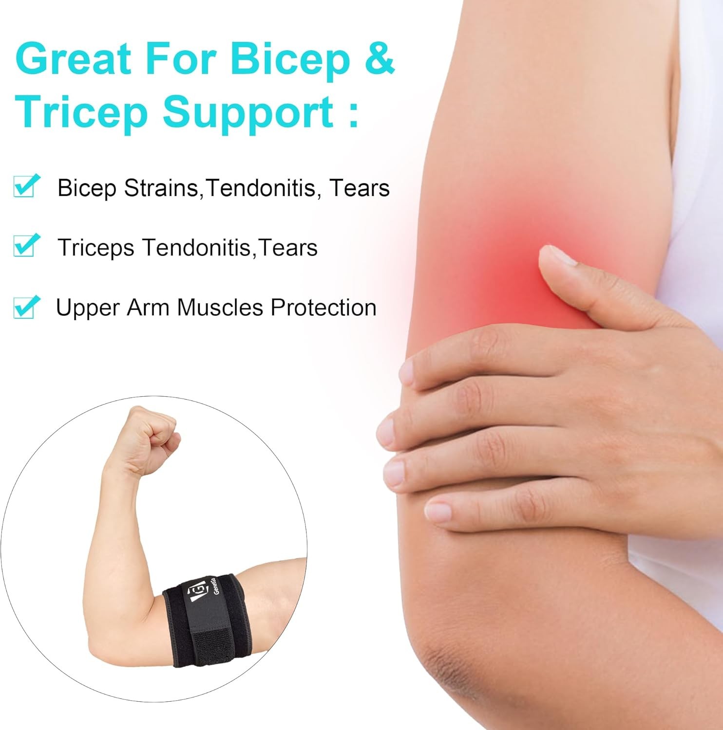 GenetGo Bicep & Tricep Tendonitis Brace Compression Sleeve – Pain Relief for Bic