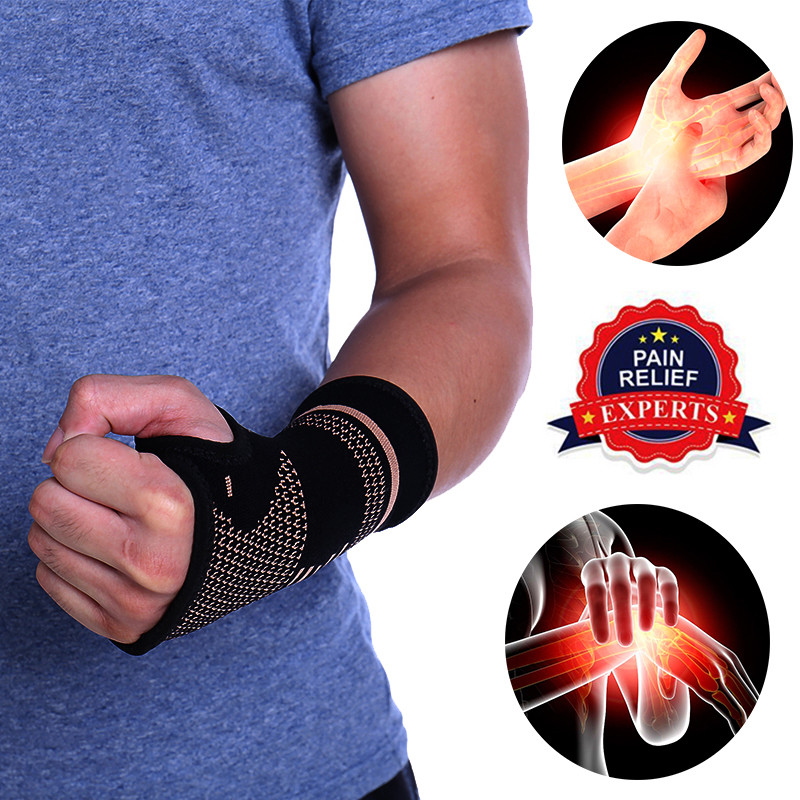 Copper Elastic Wrist Support Hand Palm Brace Compression Glove Sleeves Arthritis