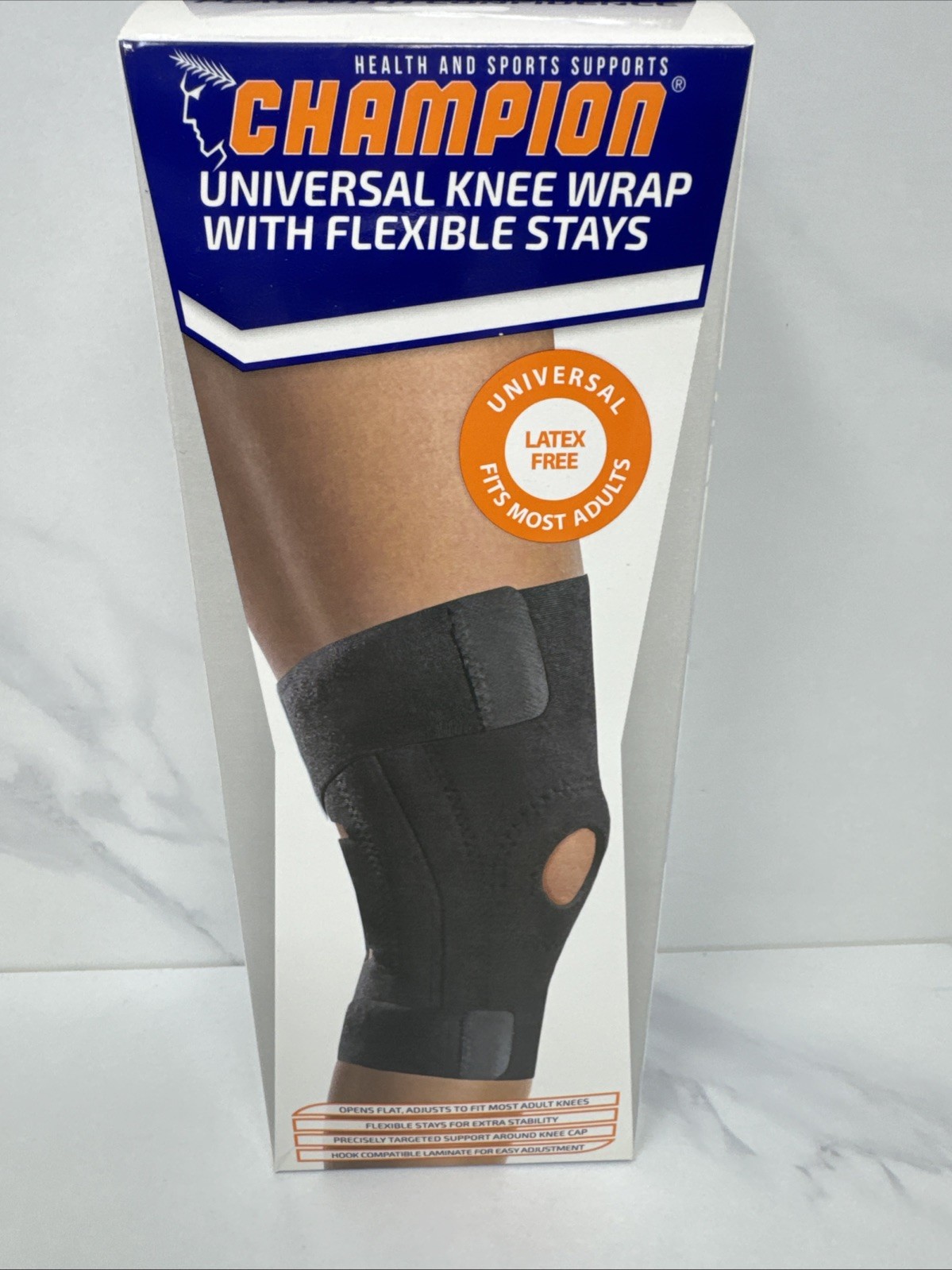 Champion Universal Knee Wrap with Flexible Stays Black 0223 Fits Most New Box