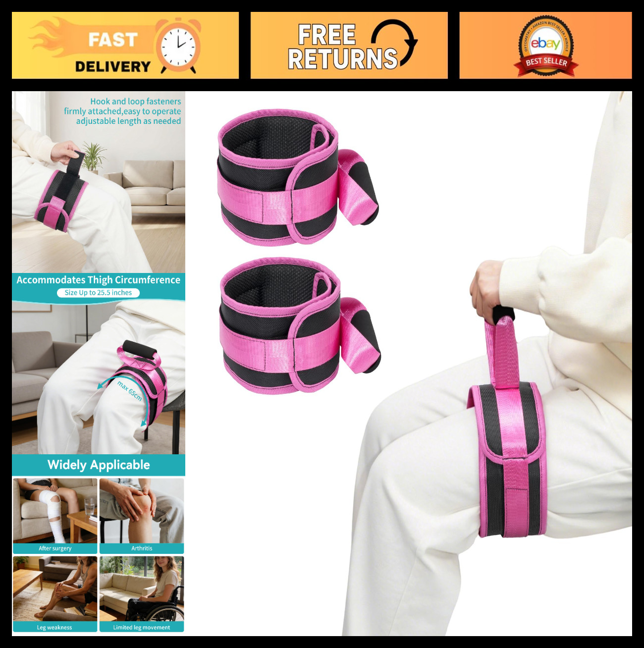 Thigh Lifter Straps (2 Pack) – Leg Lifter for Limited Mobility, Knee Recovery Ai