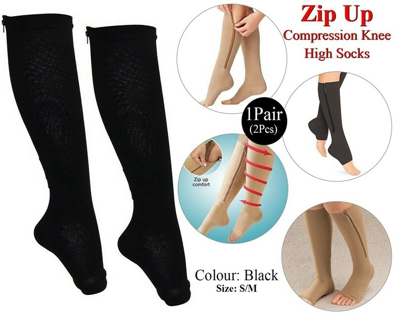 Zip Up Compression Socks with Zipper Supports Leg Knee Stockings Open Toe US