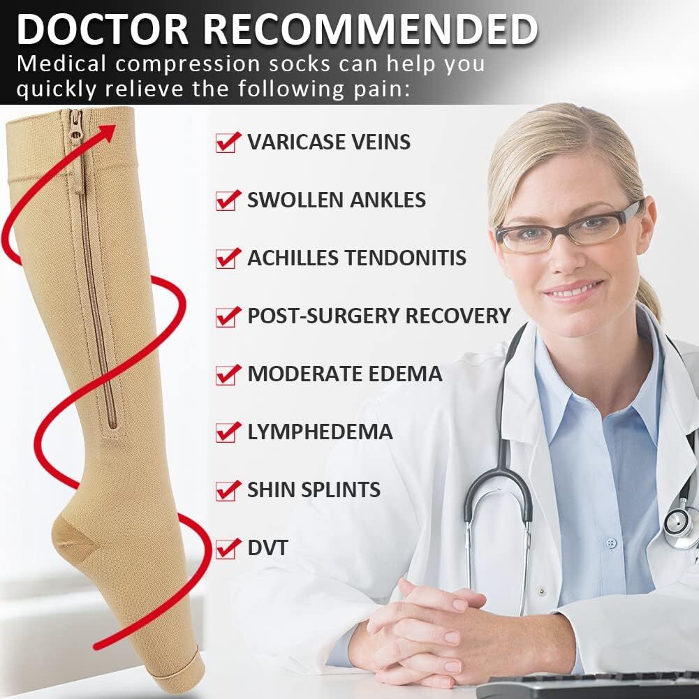 1/2/3 Pairs Compression Socks Open Toe 20-30mmHg With Zipper Leg Safe Protection