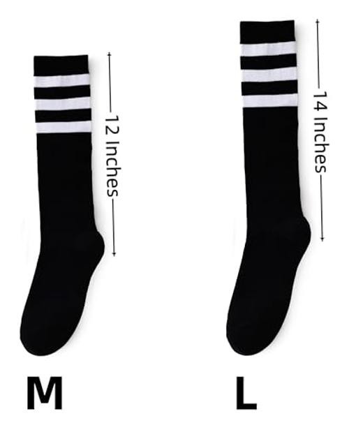 Cotton Knee High Socks Triple Stripes Over the Calf Retro 5-9 A03-black/White