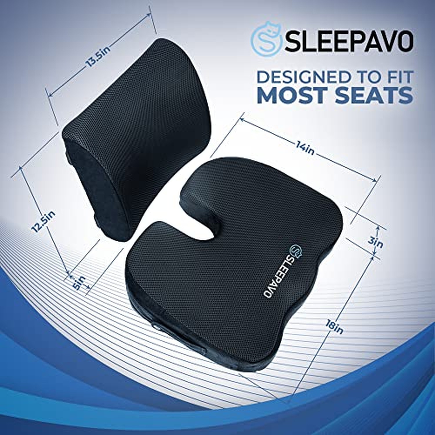 Sleepavo Memory Foam Seat Cushion for Office Chair-Orthopedic Back and Butt P…