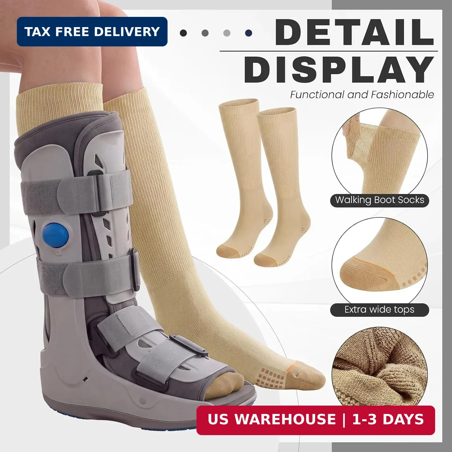 4 Pairs Walking Boot Socks Replacement Sock Liner for Orthopedic Walker Brace, T
