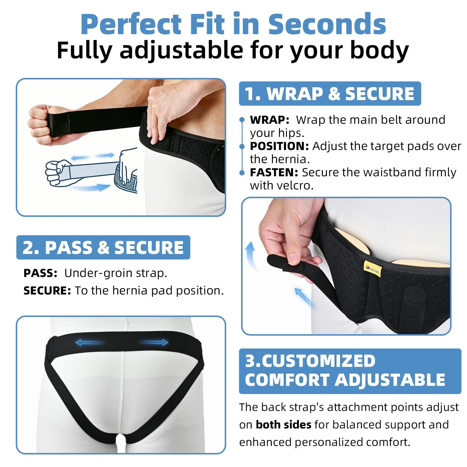 Adjustable Inguinal Groin Hernia Belt Double Support Truss 2 Pads Men Large