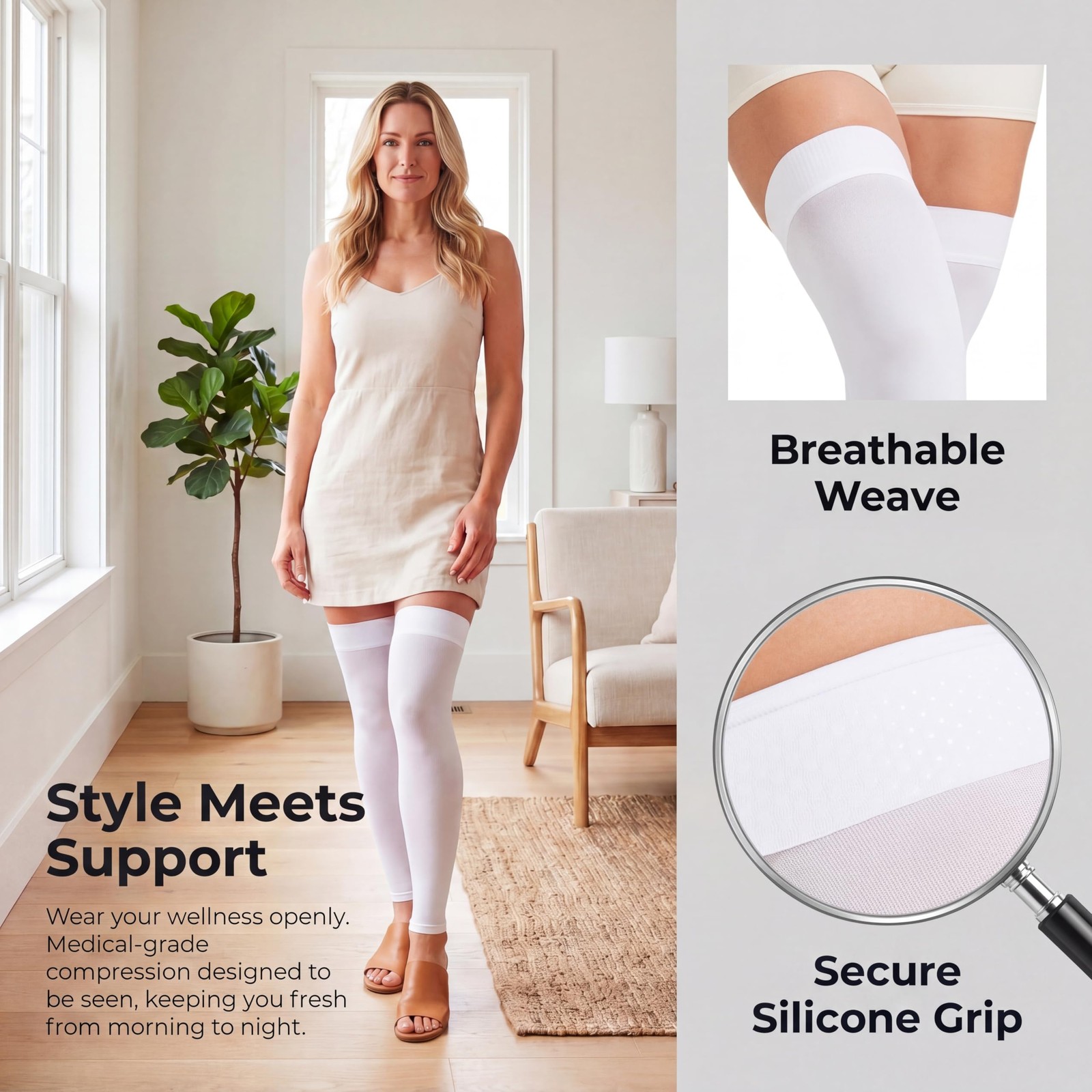 Plus Size 3XL Extra Wide Ankle and Silicone Band, 15-20 mmHg Medical Compress…