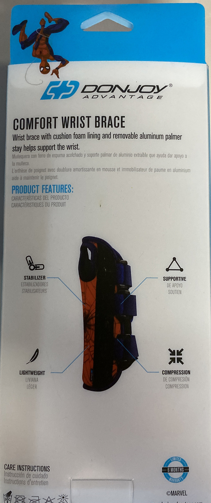 Marvel DONJOY Kids Spider-Man ADVANTAGE COMFORT WRIST BRACE – Left NEW