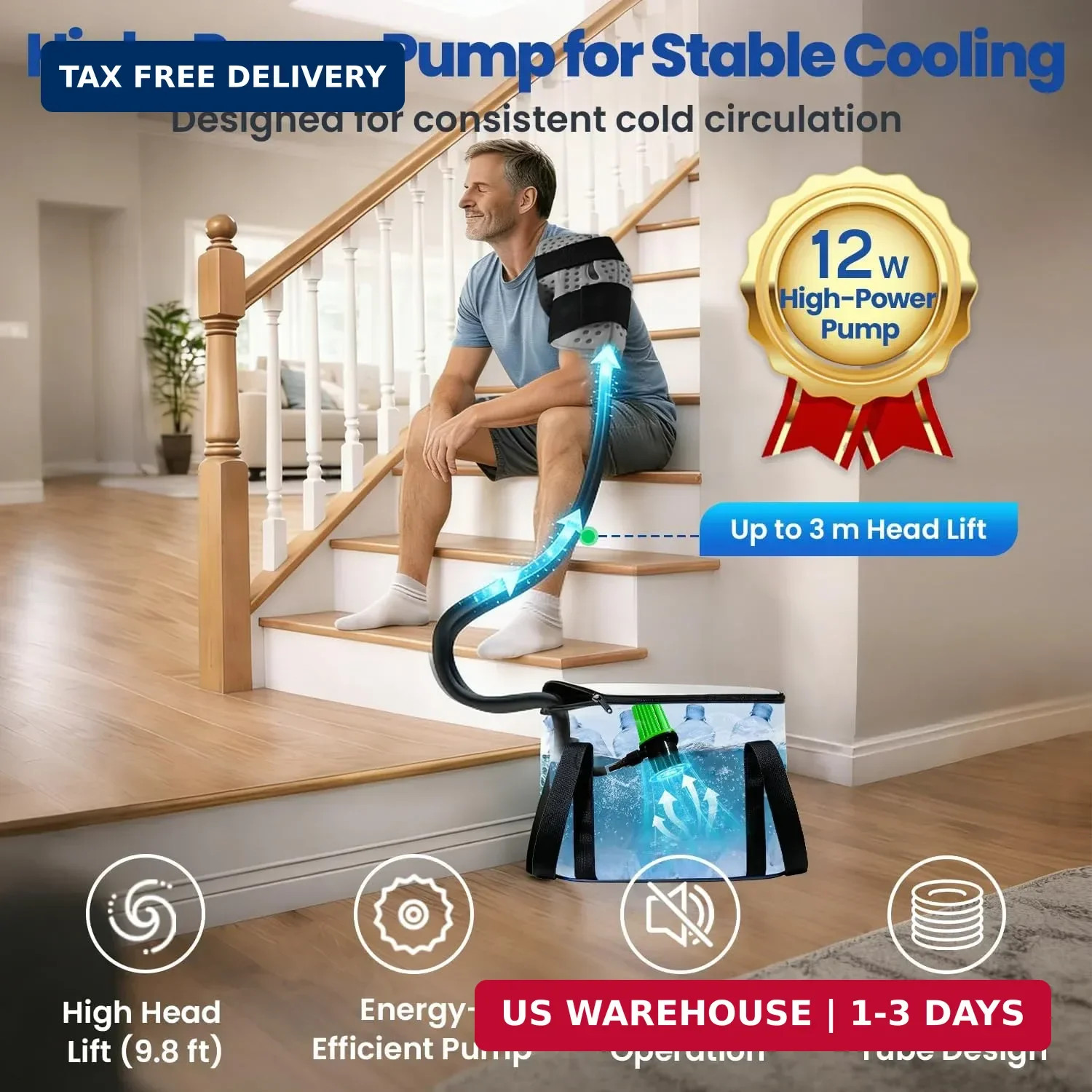 Ice Machine for Knee After Surgery with Inflatable Leg Elevation Pillow, Portabl