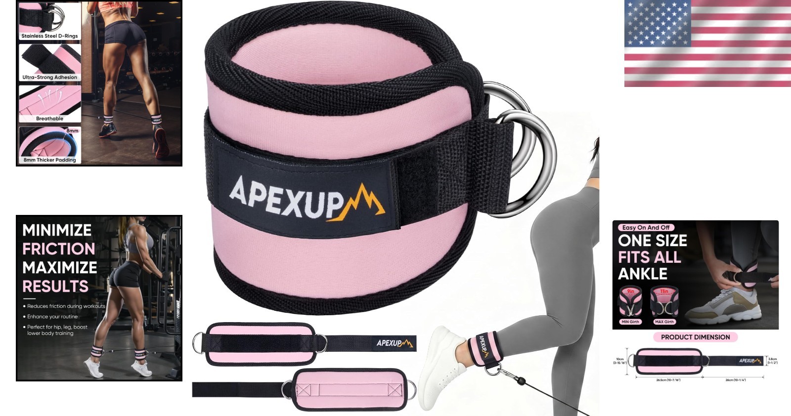 Pastel Pink Neoprene Ankle Straps for Cable Machine, 1 Pack
