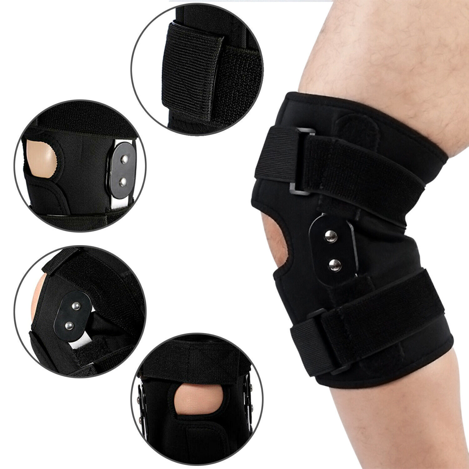 Hinged Knee Brace Compression Sleeve Joint Support Open Patella Stabilizer Wrap