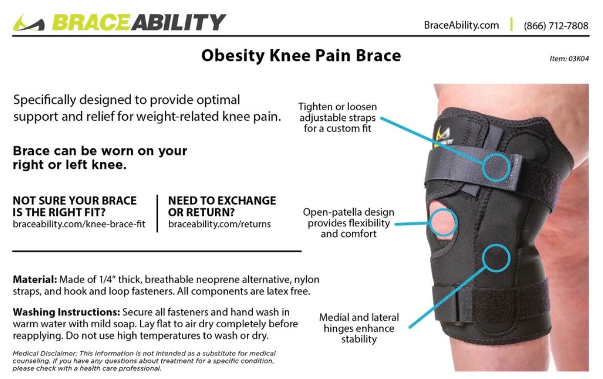 Braceability Obesity Knee Pain Brace Size 5XL Black 03K04 Adjustable NEW