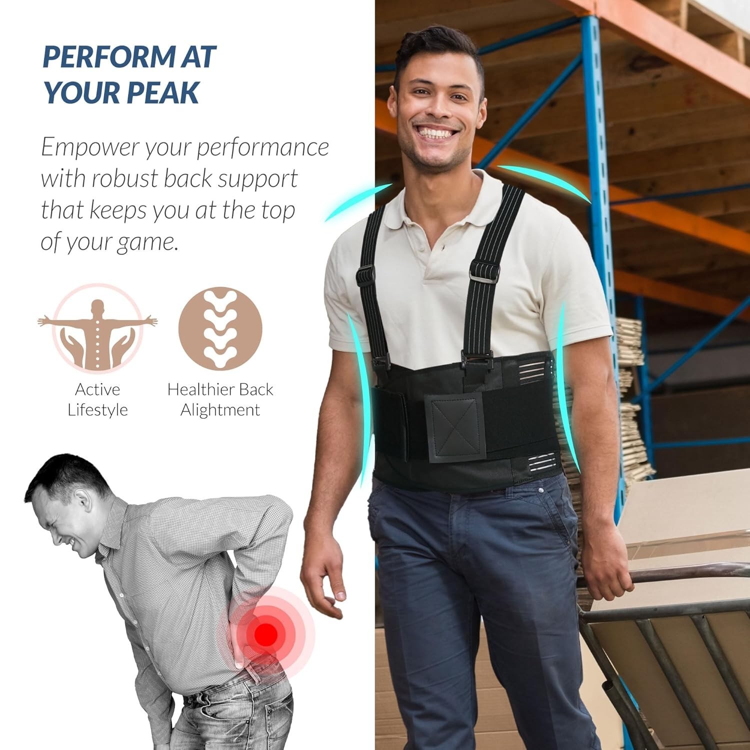 Ergonomic Back Brace with Four Support Stays – Ideal for Pain Relief and Safety