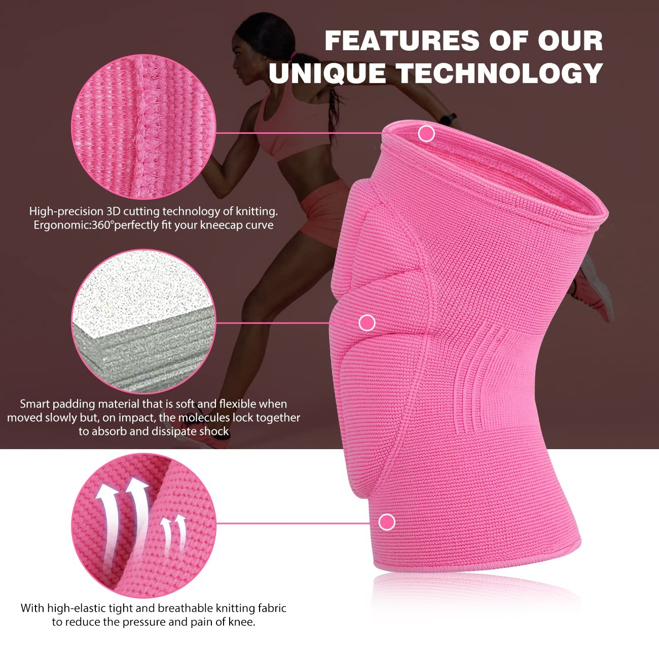 Volleyball Knee Pads Pink Protector Supporter Girl Women High Protection