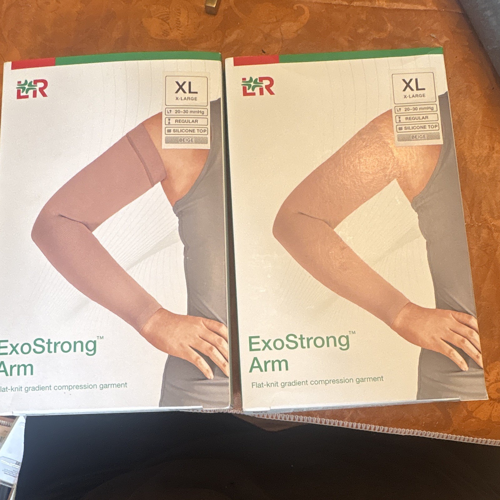 L&R ExoStrong Arm Compression Sleeve XL Beige 20-30 mmHg Silicone Top 104 333