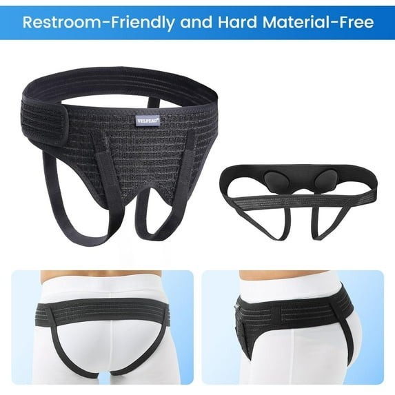VELPEAU Inguinal Hernia Belts Bilateral/Double Inguinal- Black, M (Hip 35″-42″)