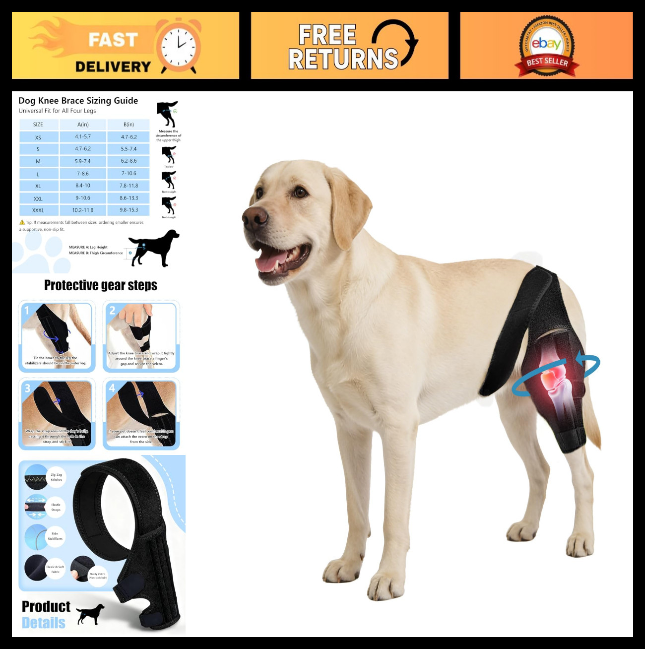 Adjustable Dog Knee Brace for Torn ACL/CCL – Hind Leg Support, Arthritis Relief,