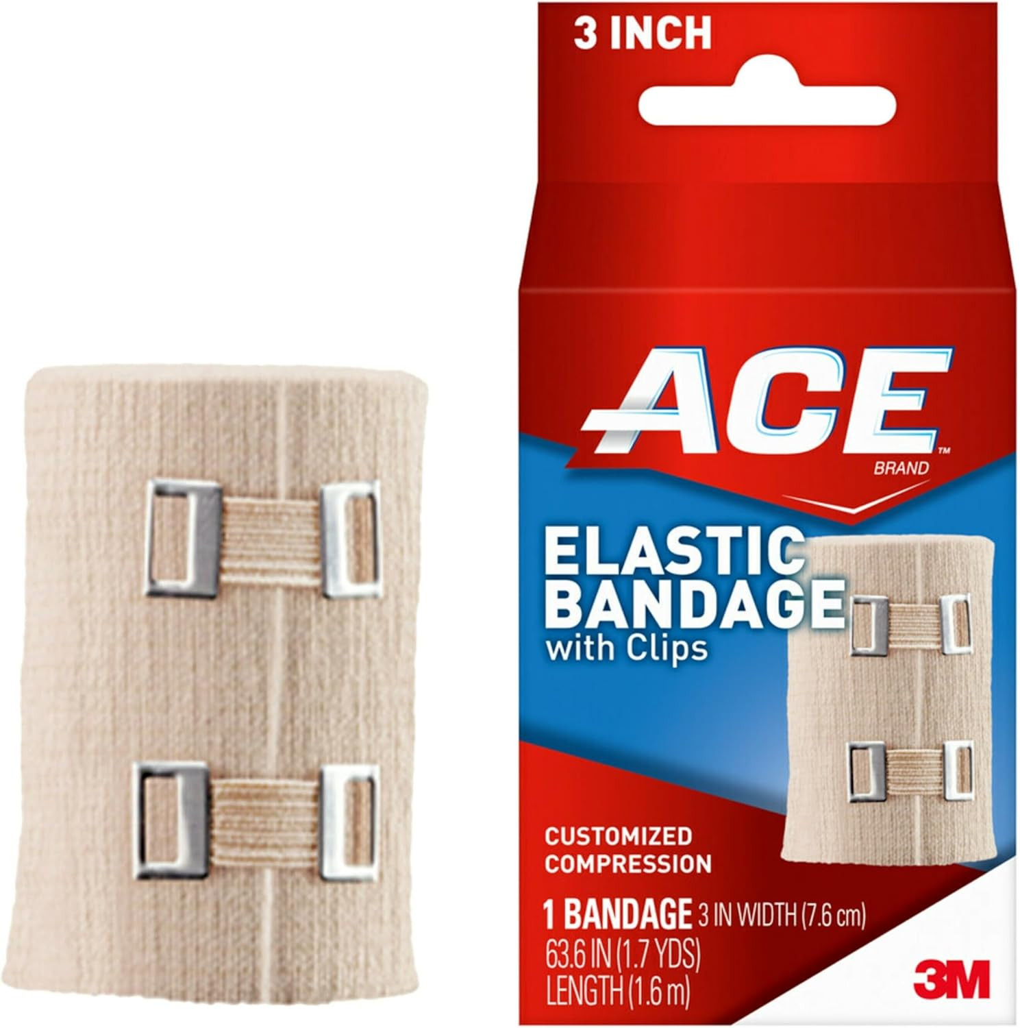 3 Inch Elastic Bandage with Clips, Beige, Great for Elbow, Ankle, Knee and More,