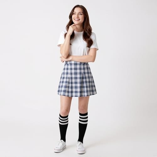 Cotton Knee High Socks Triple Stripes Over the Calf Retro 5-9 A03-black/White