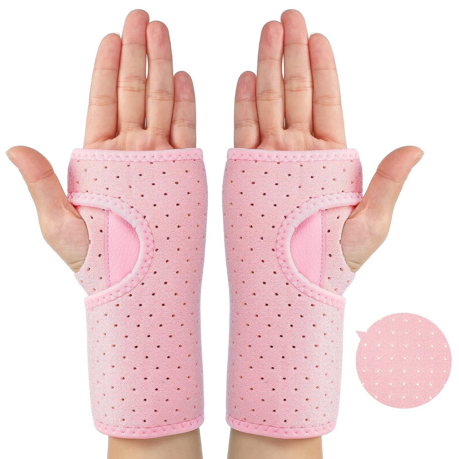 Stylish Pink Carpal Tunnel Wrist Support – Breathable Adjustable Splints, 2 Pack