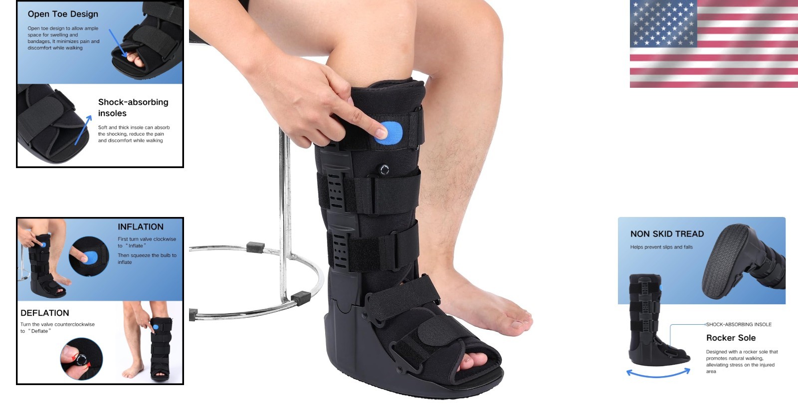 Non-Slip Tall Air Fracture Boot for Comfortable Walking – Adjustable Large Size