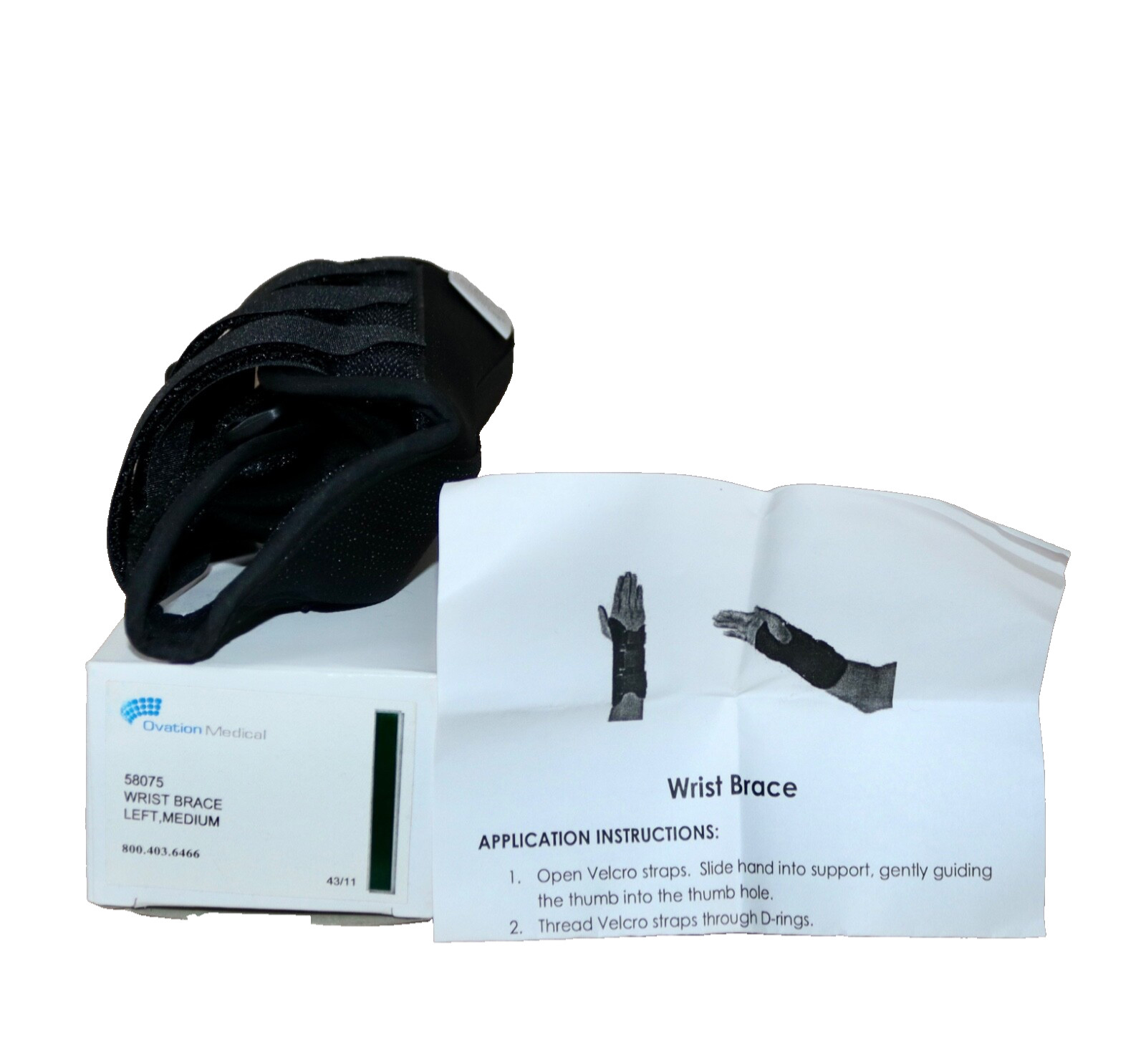 Ovation Medical Wrist Brace ~ Adult Left Medium ~ Black #58075 BRAND NEW IN BOX