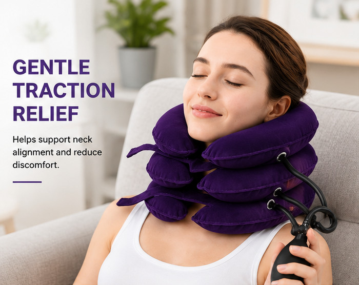 Cervical Traction Device Neck Stretcher Pain Relief Support Purple