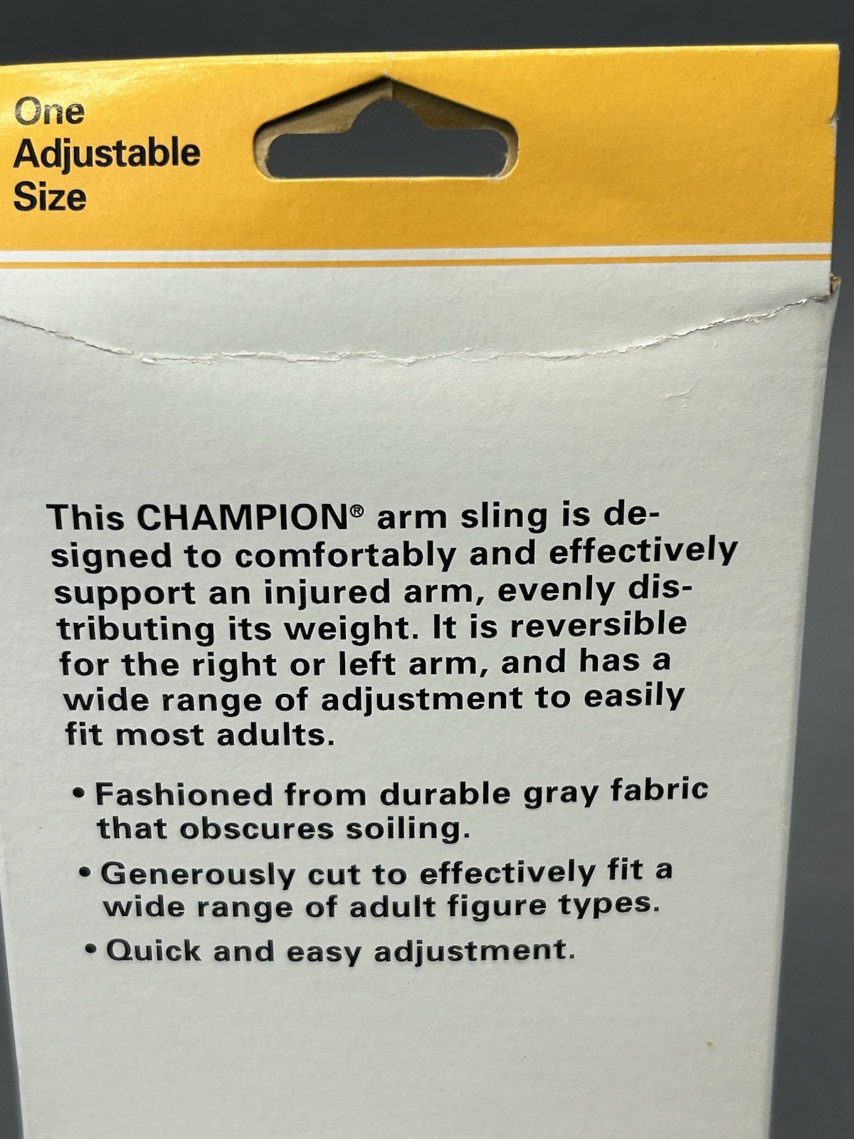 Champion Adult Arm Sling Right Or Left Arm Slide Buckle Gray fabric One Size