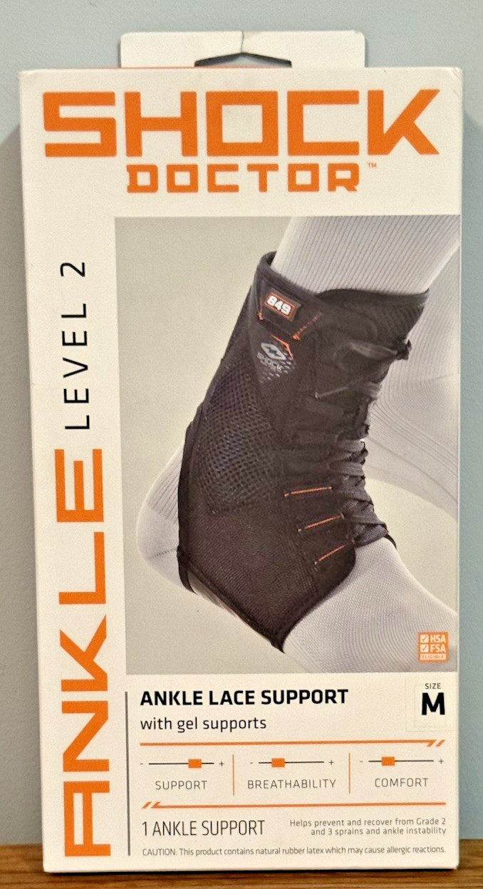 New Shock Doctor Level 2 Ankle Lace Support Brace w/ Gel Supports M