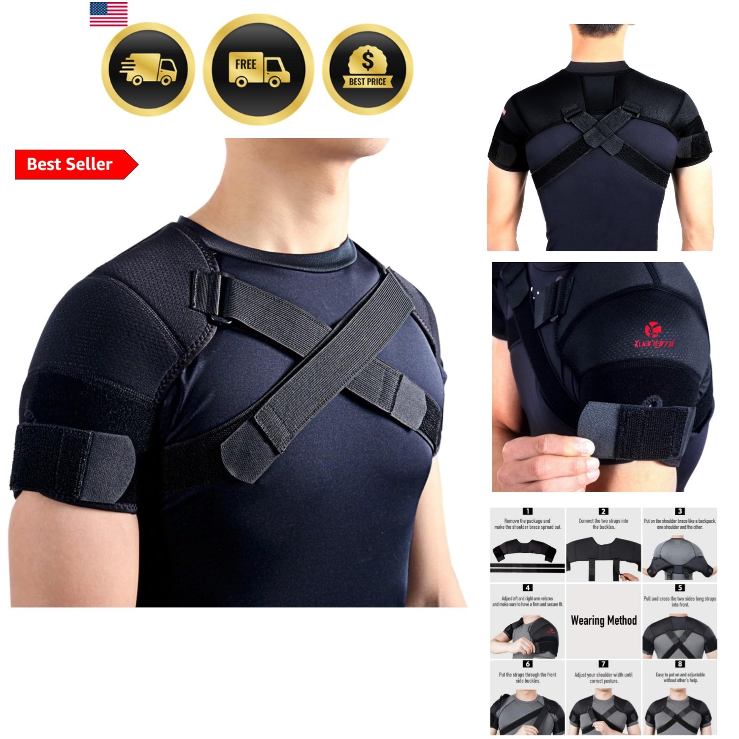 Double Shoulder Support Brace Strap Wrap Neoprene Protector,L