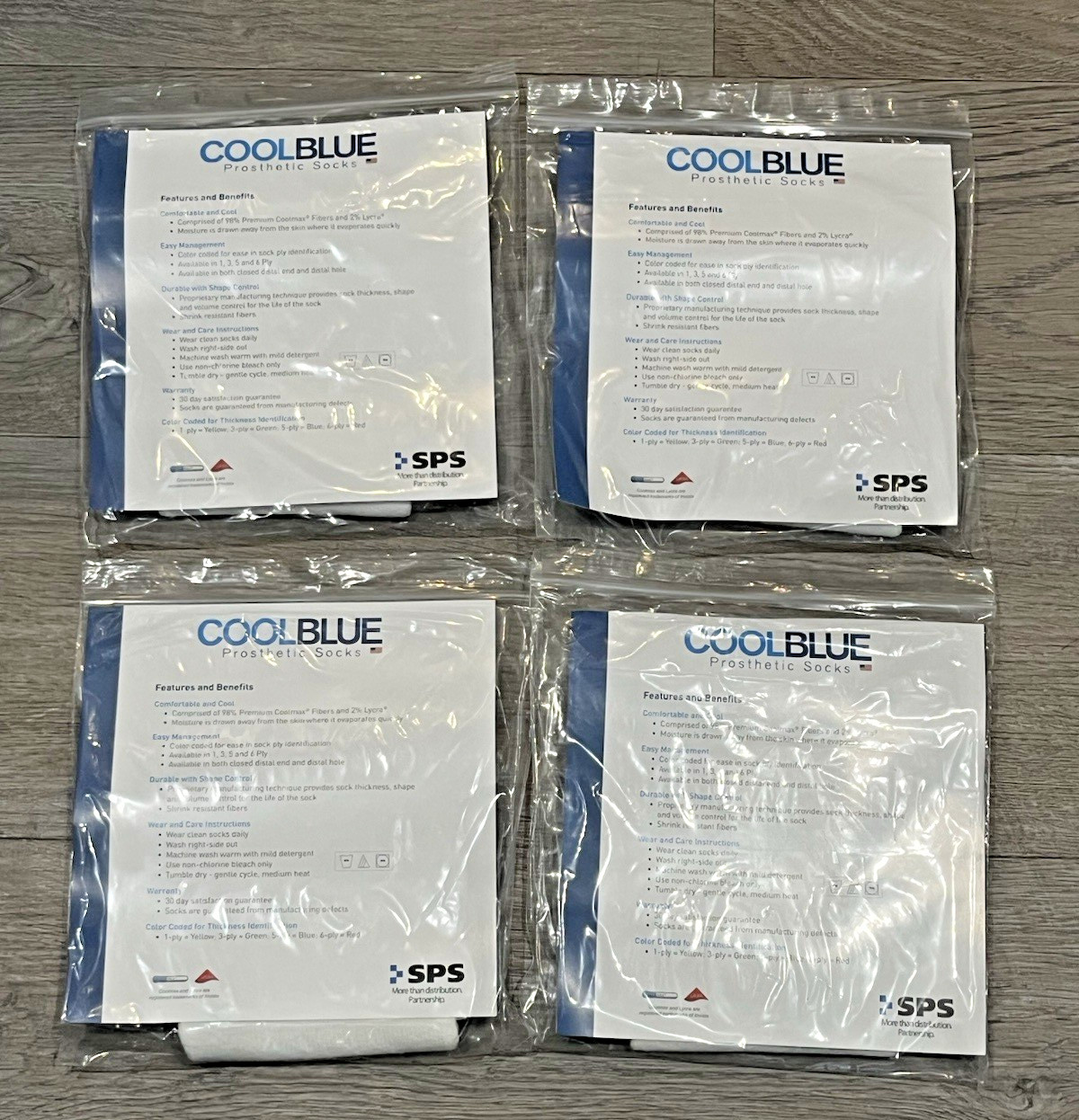 Lot of 4 Prosthetic Sock Cool Blue 3 Ply Green CB3MDSH2 Size 1, 2 length 10 – 14