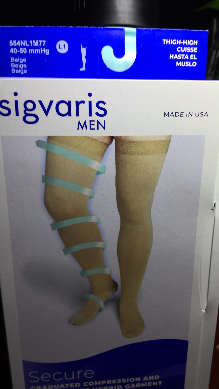 Sigvaris SECURE 554 Secure Men’s Close Toe Thigh Highs w/Sil Band – 40-50 Blac