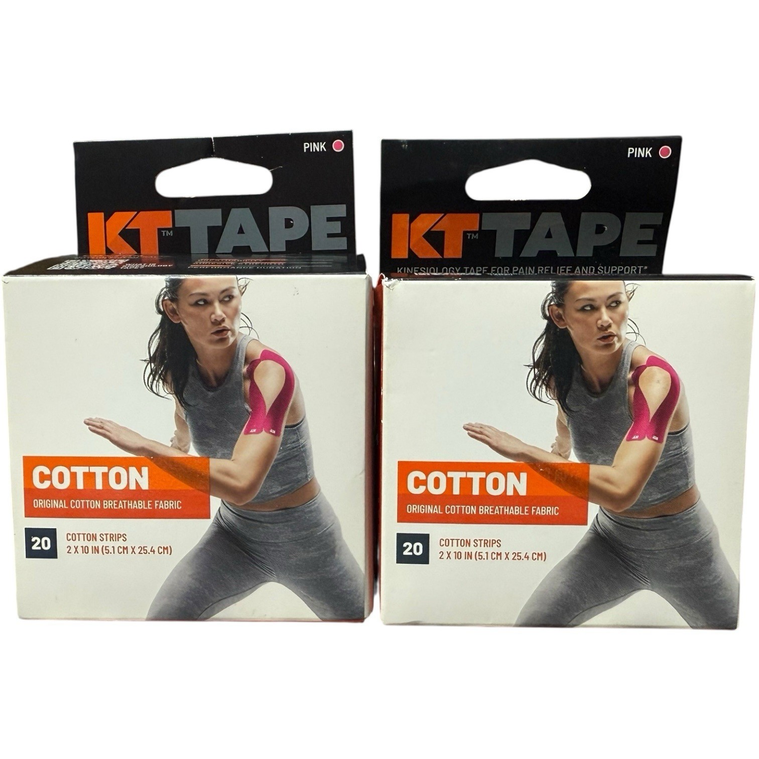(2) KT Tape Original Cotton Breathable Fabric 20 Strips 10 Inch X 2 PINK